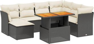 vidaXL Set De Sof&aacute;s De Jard&iacute;n 8 Piezas Y Cojines Rat&aacute;n Sint&eacute;tico Negro Vidaxl