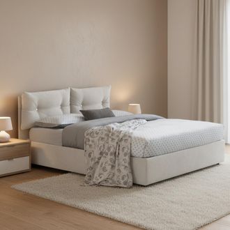 Dmora Dmora - Cama De Plaza Y Media Dabbadi, Cama Contenedor Con Revestimiento De Tela, 100% Made In Italy, Apertura Frontal, Con Colch&oacute;n Cm 120x190 Incluid