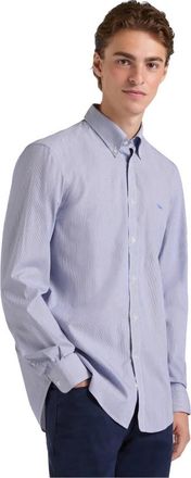 Harmont & Blaine Gestreept overhemd met teckelborduursel - Heren - Casual Overhemden - Blauw - M - Katoen - Overhemden