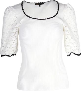Maje crochet-sleeve ribbed top - women - Viscose/Polyamide/Polyester/Elastane - L - White