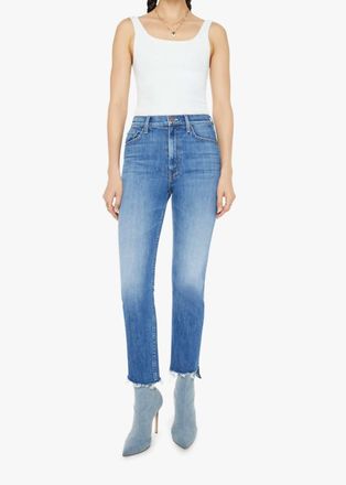 Mother High Waisted Rider Ankle Step Fray Jean In Loafers And Lassos
