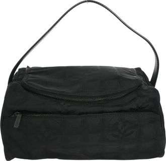 Chanel Travel Line Barrel Bag Nylon Black Nylon Handbag (Pre-Owned)
