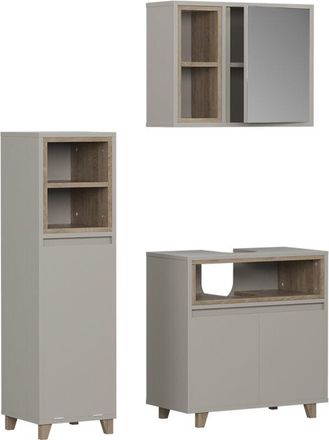 Vicco Conjunto De Muebles De Ba&ntilde;o Elnor, Greige/roble, 3 Piezas Con Gabinete Midi, Vicco