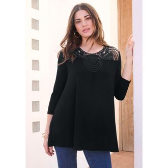 Roaman's Lace Embellished Swing Ultra Femme Top in Black at Nordstrom, Size 28