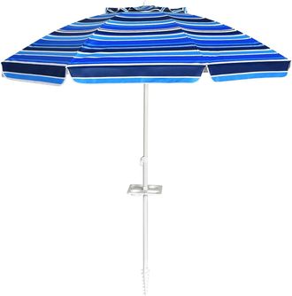 Costway Costway - Sombrilla De Playa De 200 Cm Parasol Para Jard&iacute;n Mercado Patio Sombrilla Inclinable Sin Base (rayas Azul Oscuro)