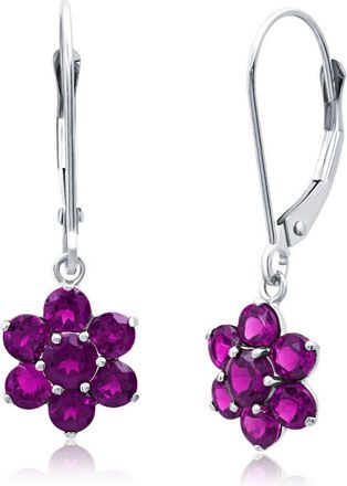 MAX + STONE Solid 14K Yellow or White Gold Gemstone Flower Shape Dangle Earrings