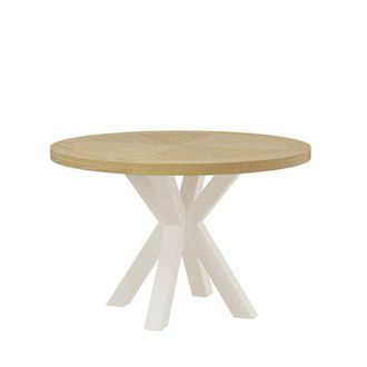 Koketto Home Mesa comedor 120 redonda tapa roble pata met&aacute;lica beige