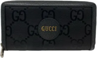 Gucci Gold Black Canvas Leather Long Wallet (Bi-Fold) (Pre-Owned)