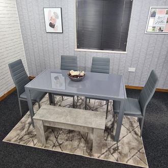 Kosy Koala Dining Table Set with 4 Chairs, & a Bench Dining Room & Kitchen table set of 4, & Grey Bench in Brown