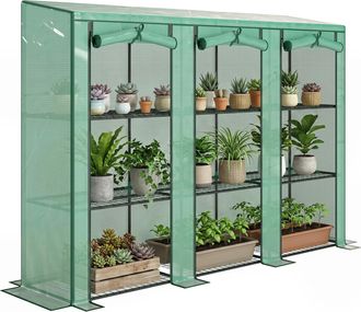OEM Invernadero De Exterior De 3 Niveles Con Puerta Enrollable Con Cremallera 9 Estantes Cubierta De Pe 215x46x151cm Verde