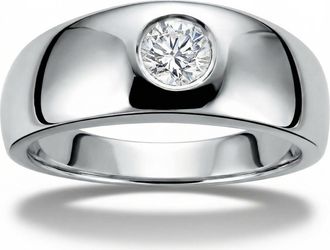 Pompeii3 Mens 14k White Gold 1/2ct Solitaire Bezel Round Diamond Wedding Anniversary Ring Size Selectable
