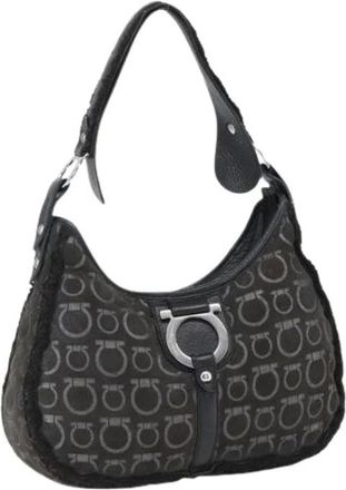 Ferragamo Pre-owned Shoulder Bags, female, Black, Size: ONE SIZE Pre-owned Cotton Shoulder Bag
