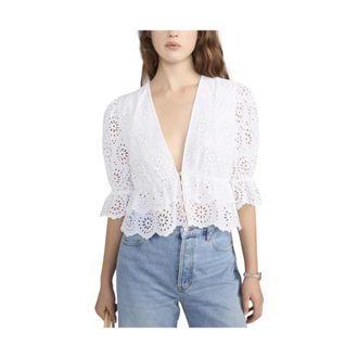 Frame Denim Blouses, female, White, Size: M The Solstice Eyelet Blouse