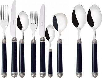 Bugatti Dorico Ghiera Argento Anticato, Posate Set 44 Pz, Scatola Gallery, Casa Bugatti - Colore: Nero