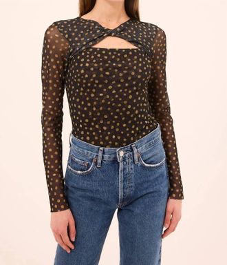 Misa Neriah Mesh Top In Golden Polka Dot