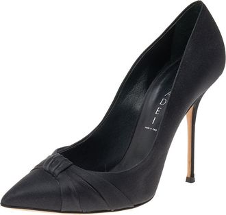 Casadei Black Satin Pointed Toe Pumps