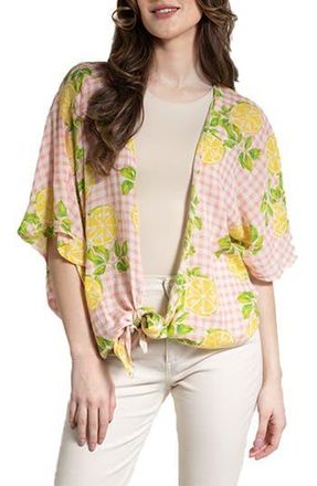 Saachi Gingham Citrus Tie Front Duster in Pink at Nordstrom Rack