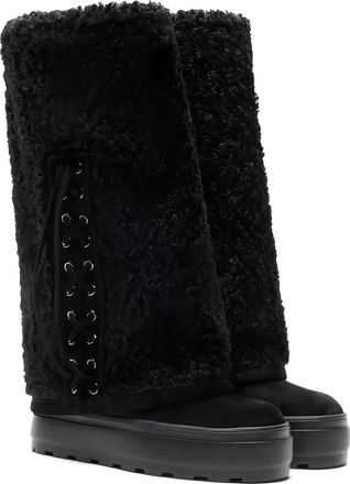 Casadei lace-up platform boots - women - Polyester/Rubber/Calf Leather/Fabric - 38 1/2 - Black