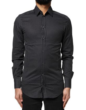 Dolce & Gabbana Black GOLD Patterned Cotton Men Dress Mens Shirt