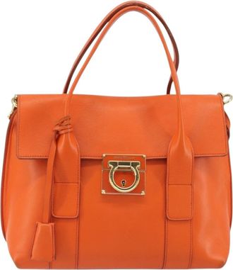 Ferragamo Sookie Satchel Leather Orange Leather Handbag (Pre-Owned)