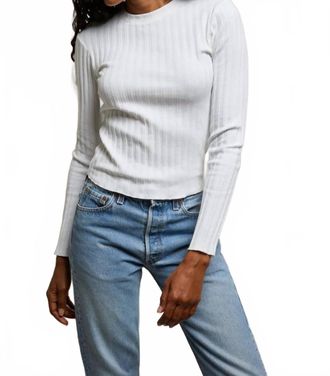 perfectwhitetee Rowe Poor Boy Rib Long Sleeve Ribbed Crewneck Tee In White