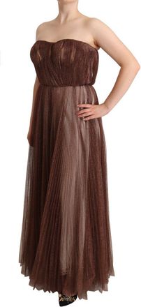 Dolce & Gabbana Womens Metallic Polyester Pleated Maxi Dress Bronze