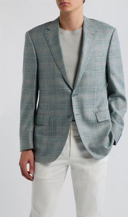 Canali Siena Regular Fit Light Green Plaid Wool & Silk Blend Sport Coat at Nordstrom, Size 48 Us