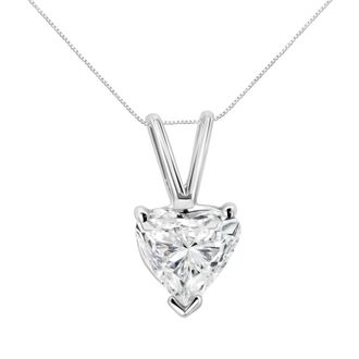 House of Brilliance 14K White Gold 1/2 Cttw 3-Prong Set Heart Shaped Solitaire Lab Grown Diamond 18 Pendant Necklace (F-G Color, VS2-SI1 Clarity)