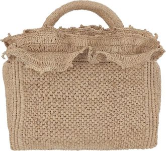 Ibeliv Handbags, female, Beige, Size: ONE SIZE Raffia and Cotton Tote Bag