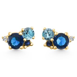 Pompeii3 4Ct Diamond & Blue Gemstone Hydrangea Bouquet Earrings Studs 14k Gold Lab Grown