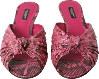 Dolce & Gabbana Pink Exotic Leather Kitten Heels Slides Womens Shoes