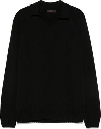 Zanone Polo Neck Knit - Heren - V-hals truien - Zwart - L - Wol - Truien & Vesten