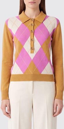 Patrizia Pepe Slim Fit Long-Sleeved Wool Polo Shirt with Argyle Pattern