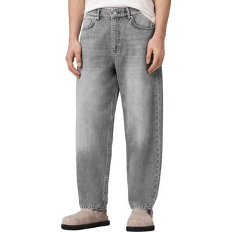 AllSaints Curve Barrel Leg Organic Cotton Denim Jeans in Washed Grey at Nordstrom, Size 32