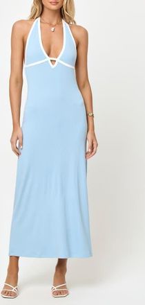 L*Space Shea Contrast Binding Halter Rib Maxi Cover-Up Dress in Sky Blue/cream at Nordstrom, Size X-Small