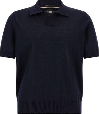 HUGO BOSS H-Lantoni Knit Polo - Heren - V-hals truien - Blauw - S - Wol - Truien & Vesten