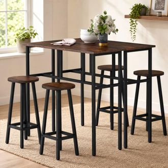 STILVORA Bar Table Set with steel frame in rustic brown
