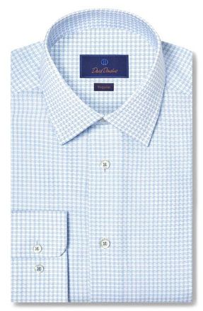 David Donahue Regular Fit Dobby Check Cotton Dress Shirt in White/sky at Nordstrom, Size 17.5 - 36