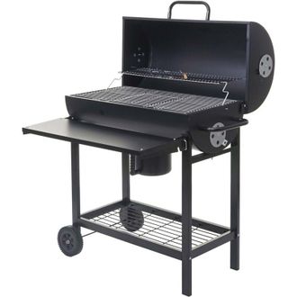 Hhg Barbecue grill doppia griglia con ruote 351 acciaio 53x93x103cm nero