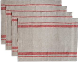 Solino Home Linen Placemats Set of 4, 14 x 19 Inch for Dining Table, Holiday and Everyday Table Decor - French Stripe in Red And Natural at