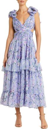 Mac Duggal Ruffle Tiered Cut-Out Floral Chiffon Dress in Lilac Multi at Nordstrom, Size 10