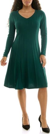 Nina Leonard Long Sleeve A-Line Sweater Dress in Emerald at Nordstrom Rack, Size X-Large