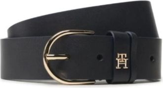 Tommy Hilfiger Donkerblauwe Leren Riem Tijdloos Ontwerp - Dames - Riemen - Blauw - 80 CM - Leer - Accessoires