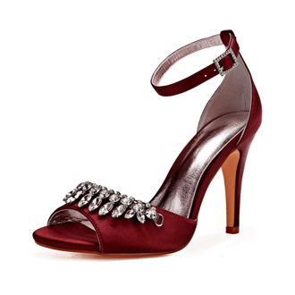 Generic Wedding Shoes Womens High Open Toe Sexy Stiletto Sandals Bridal Shoes Heeled Pumps Ankle Strap Party Dress10.5Cm,Burgundy,7 UK