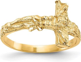 Diamond2Deal 14k Yellow Gold Diamond-cut Crucifix Ring