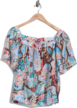 Vince Camuto Floral Short Sleeve Tiered Top in Cocoa at Nordstrom Rack, Size 1X