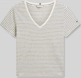 Tommy Hilfiger Regular Fit T-Shirt aus Baumwoll-Leinen-Mix in Sand, Gr&ouml;&szlig;e XL