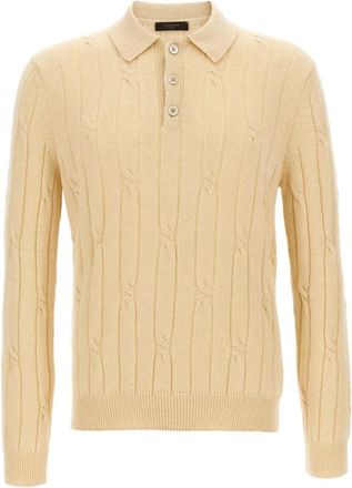 Zanone Beige Kabelgebreide Poloshirt - Heren - Polos - Beige - L - Wol - Tops