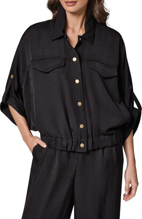 DKNY Dolman Roll Tab Front Button Top in Black at Nordstrom, Size X-Large