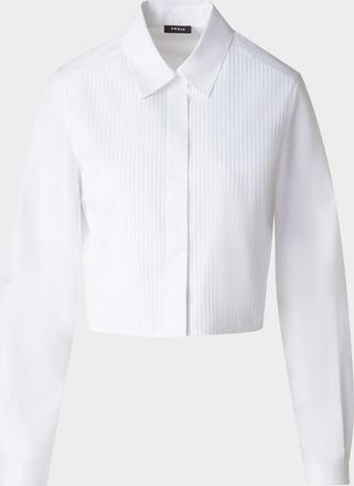 Akris Pleated Cotton Voile Crop Button-Down Blouse